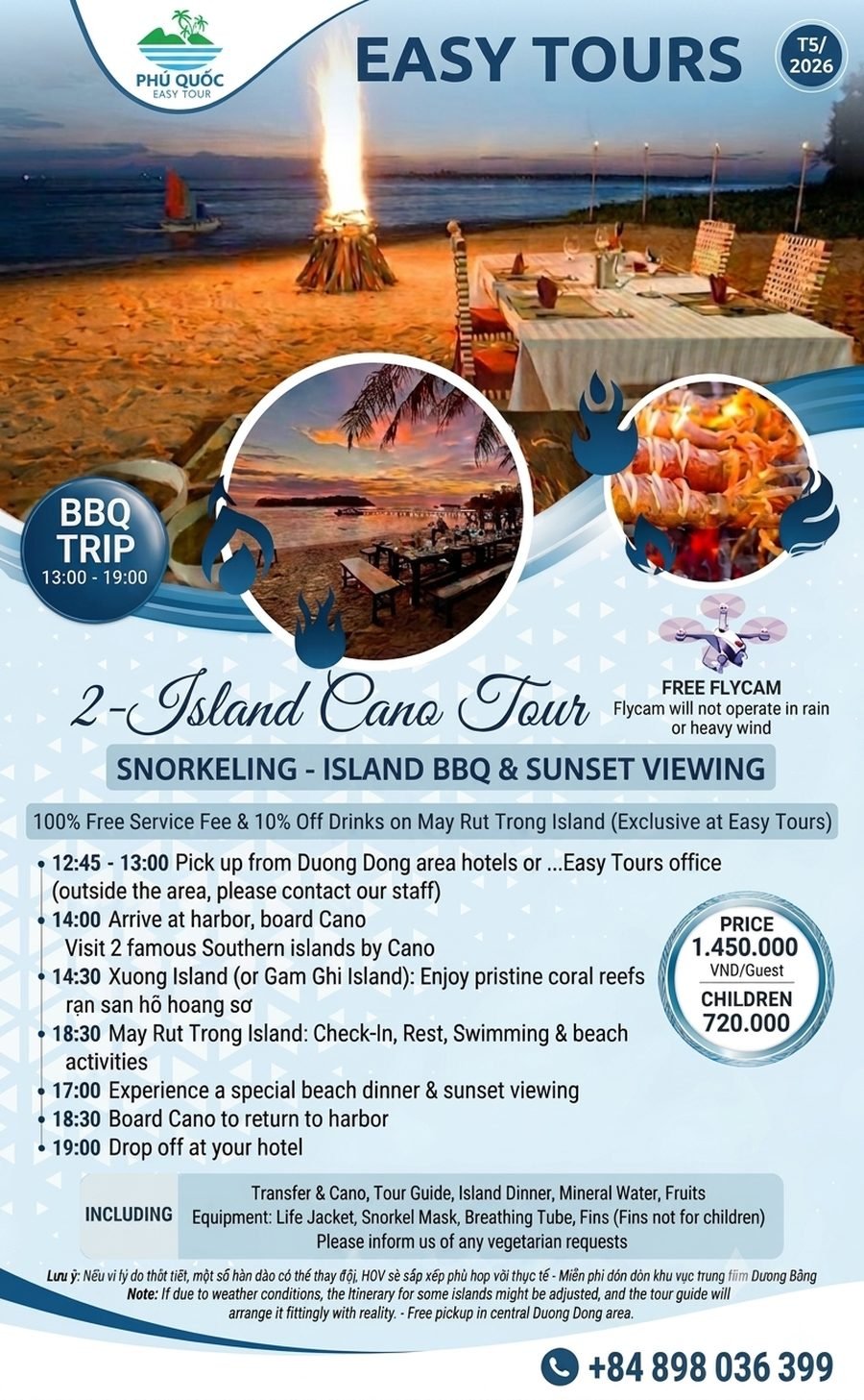 Tour Cano 2 Đảo - BBQ & Ngắm Hoàng Hôn