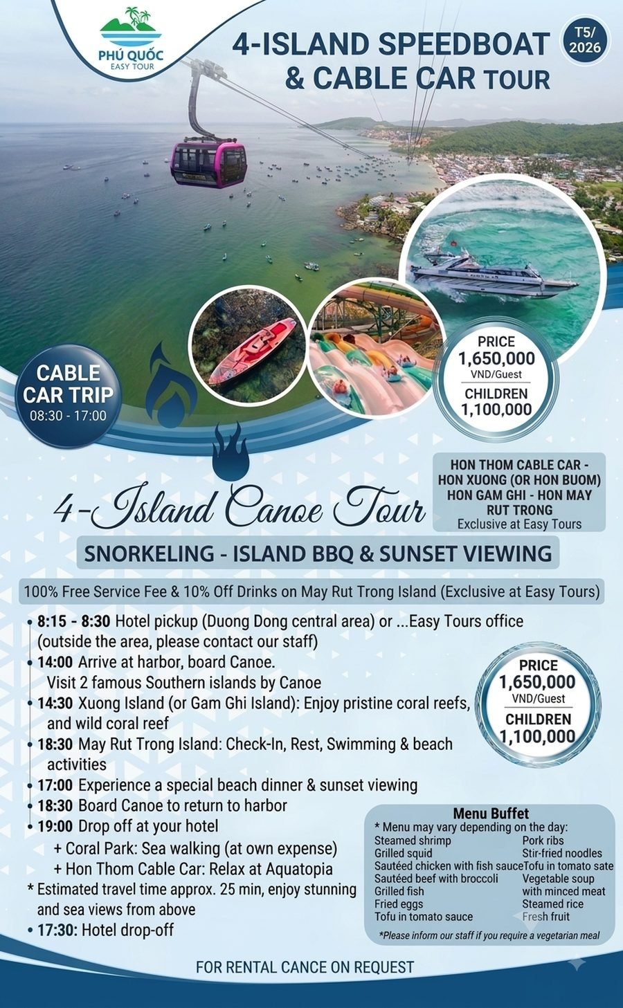 Tour Ca Nô Cao Tốc 4 Đảo & Cáp Treo