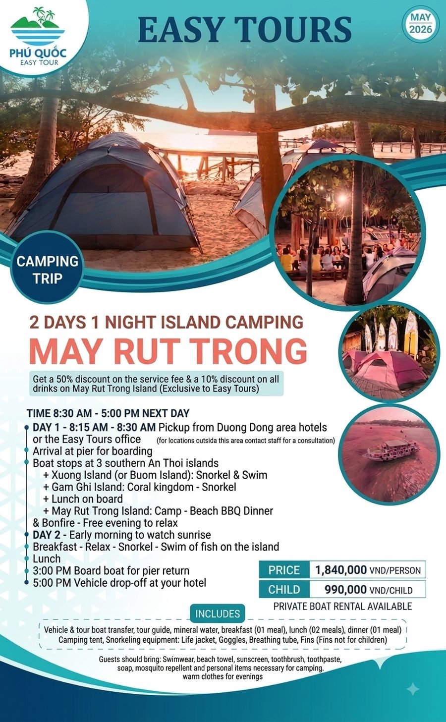 Cắm Trại Đảo May Rút Trong 2N1Đ