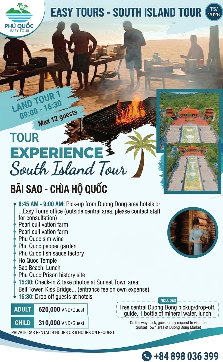 Tour Đảo Nam - Bãi Sao & Chùa Hộ Quốc