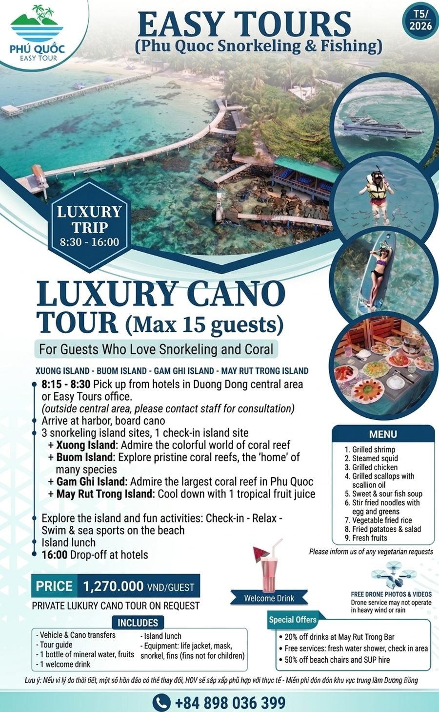 Tour Cano Cao Cấp (tối đa 15 khách)