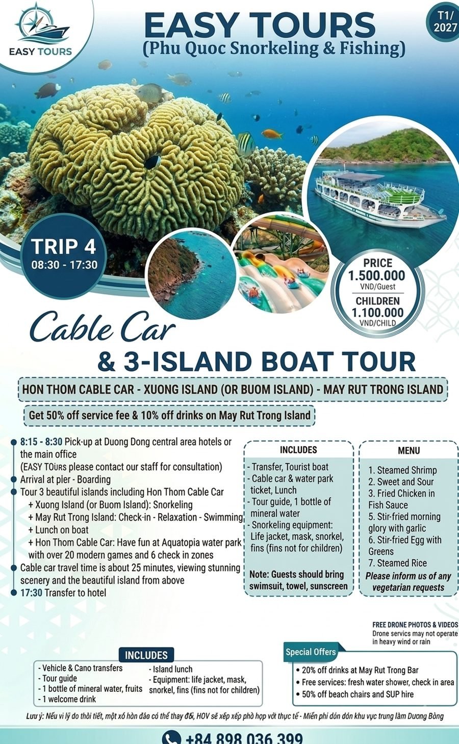 Tour Cáp Treo & Ca Nô 3 Đảo